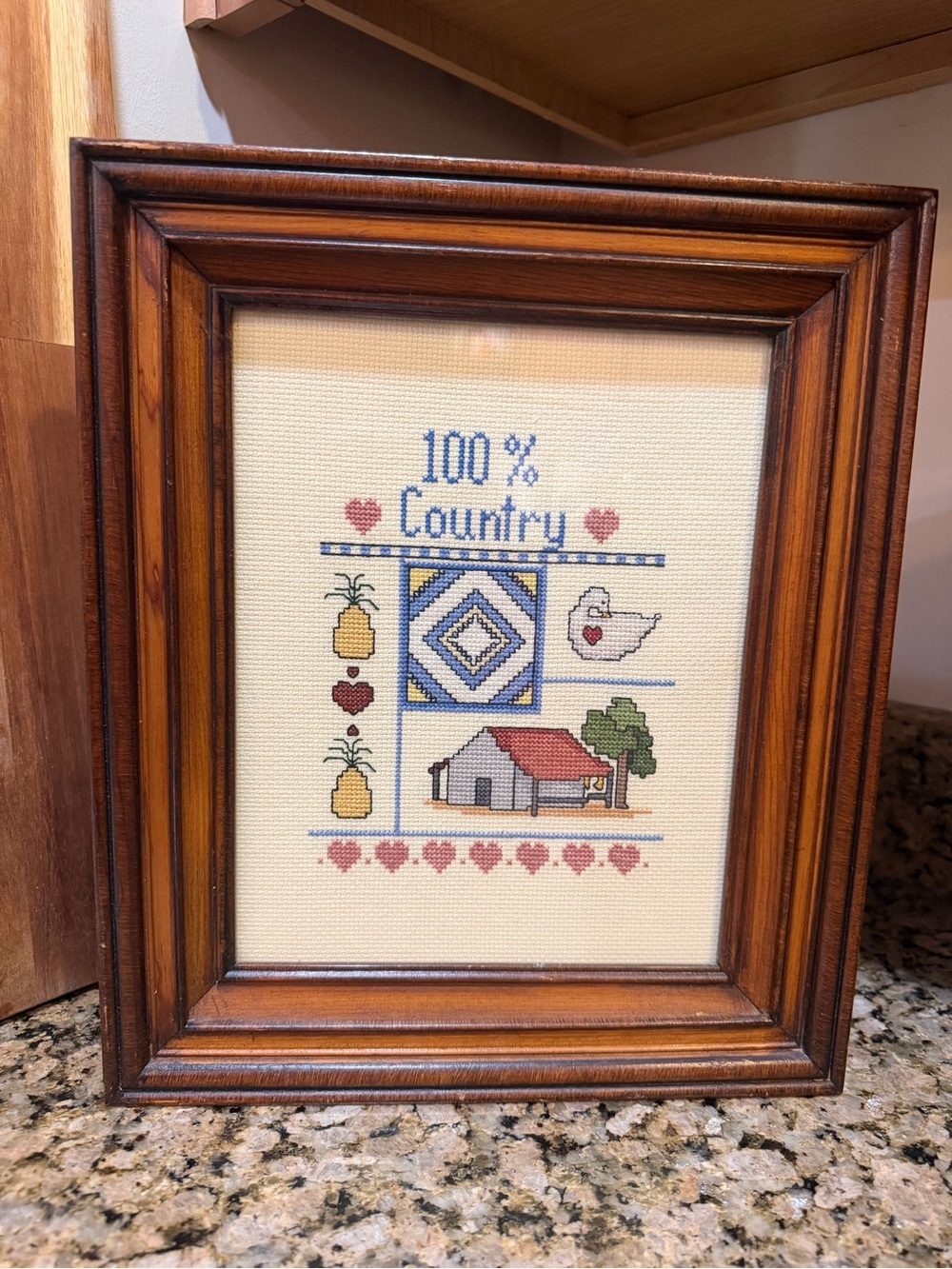 100% Country Framed Cross Stitch Artwork - Pineapple & Farm Motifs